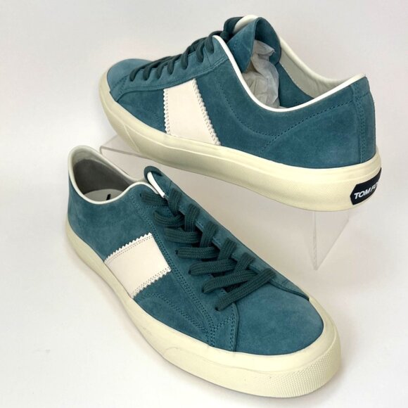 Tom Ford Cambridge low Top Teal and cream Men Shoes Size 11 - Picture 1 of 10